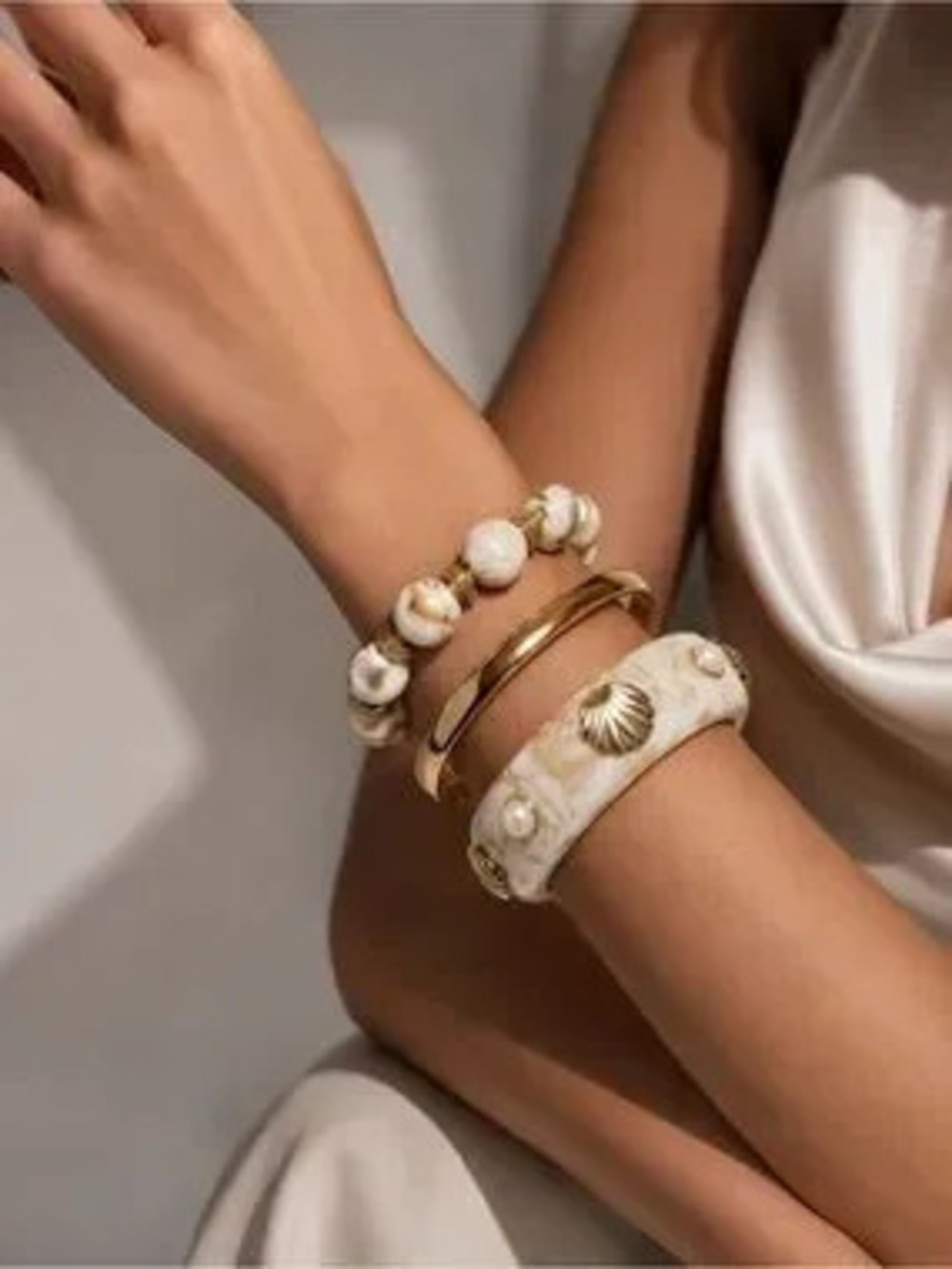 Capri Tide Shell & Marble Bracelet Stack